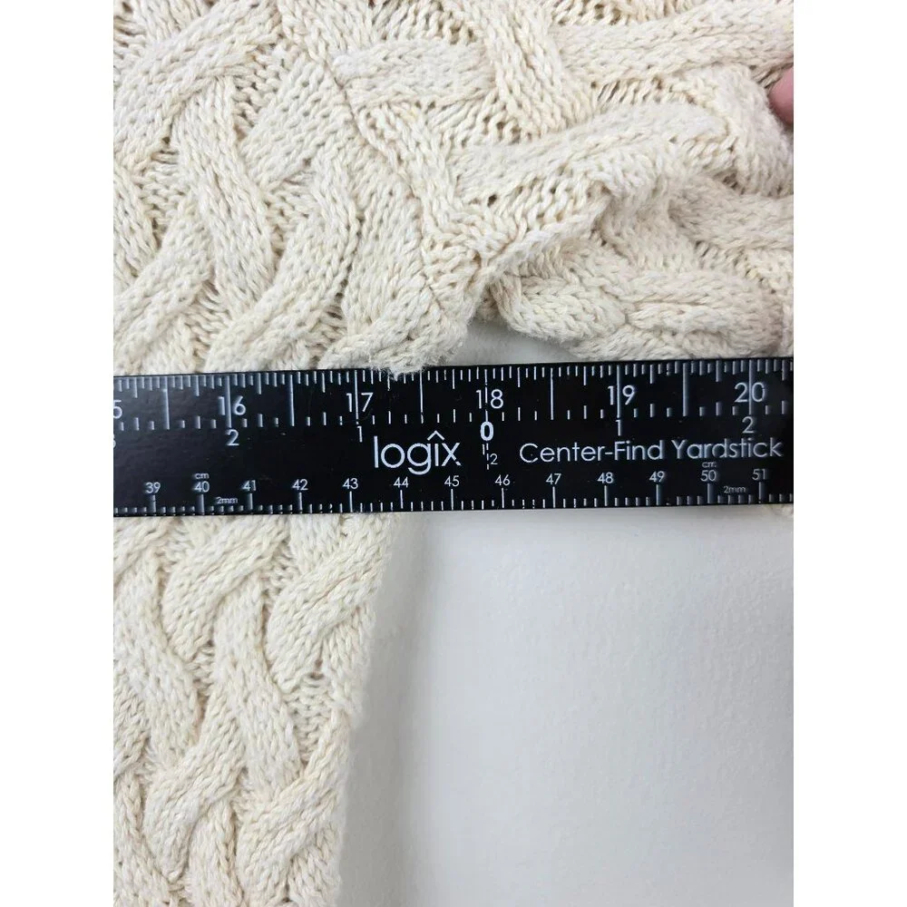 CHUNKY CABLE KNIT COTTON SWEATER Womens S Jeanne Pierre Fisherman Cream Ivory - Picture 6 of 9